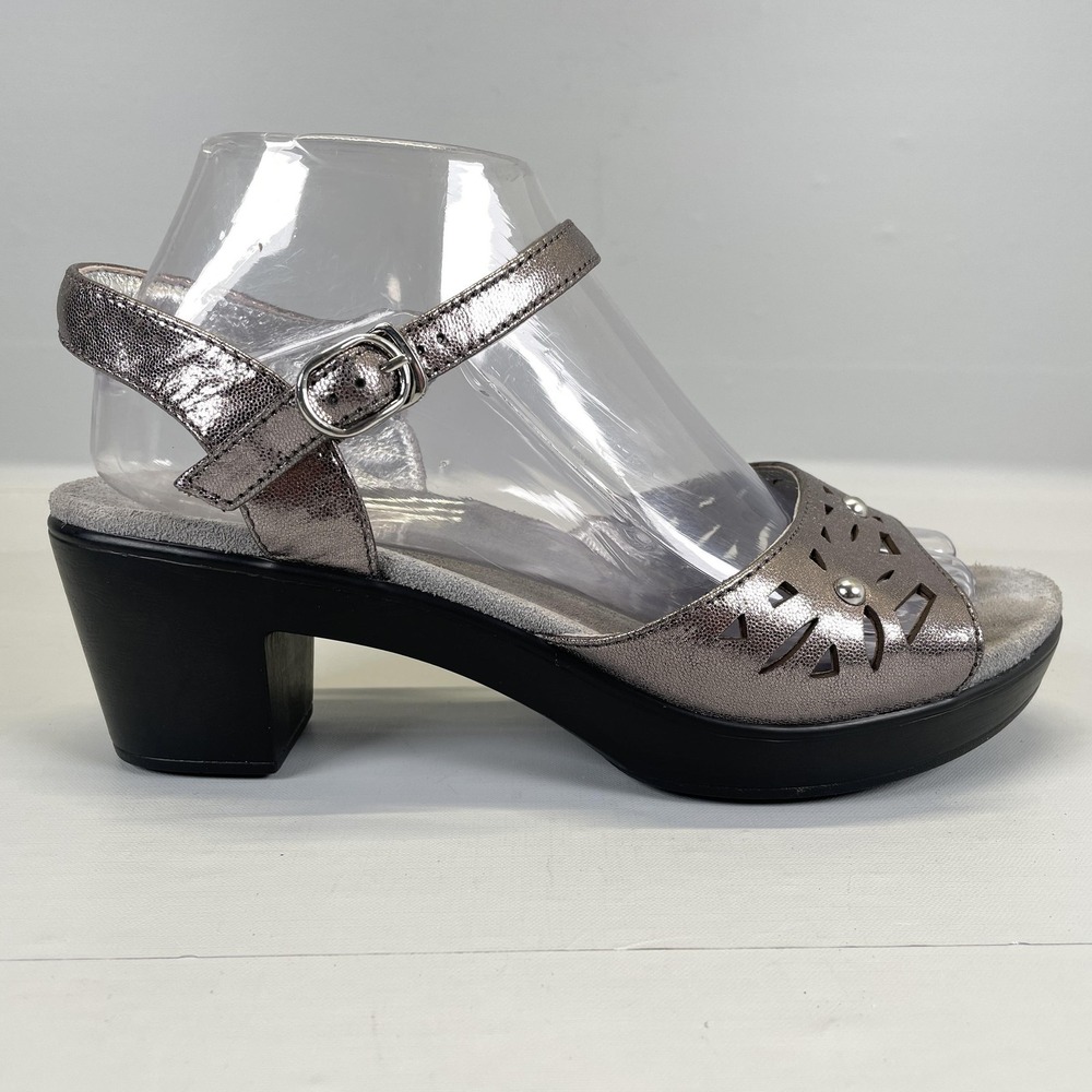 Alegria Reese Sandals Womens Size 38 Metallic Pewter Leather Cutout Comfort Shoe